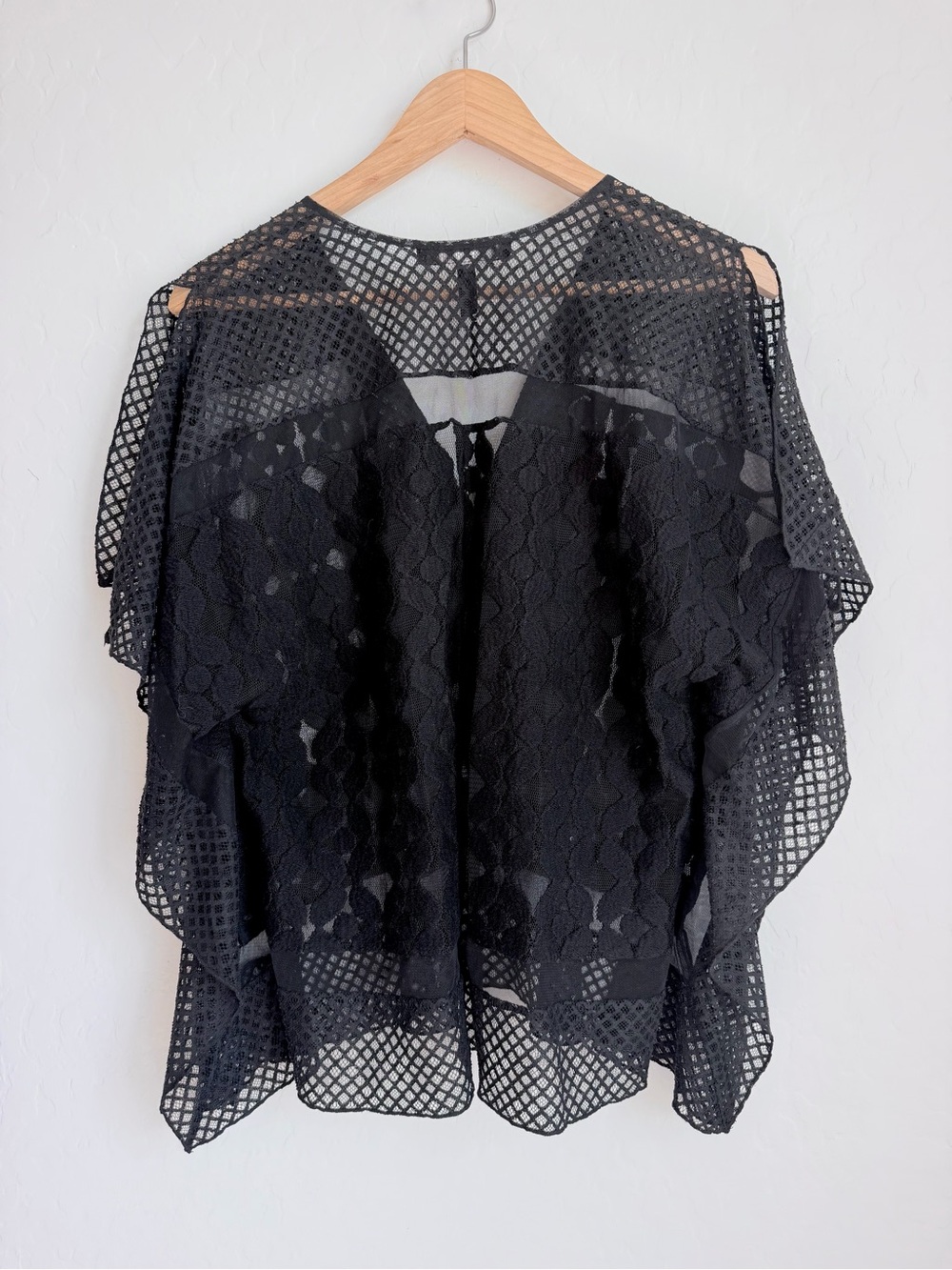 BCBGMAXAZRIA Black Lace Mesh Poncho Top